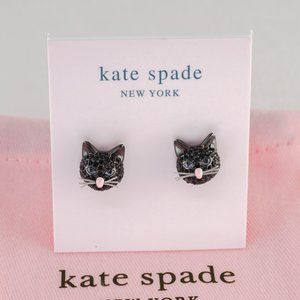 Kate Spade Cat in the Bag Black Cat Head Stud Earrings (with Dust Bag) NEW